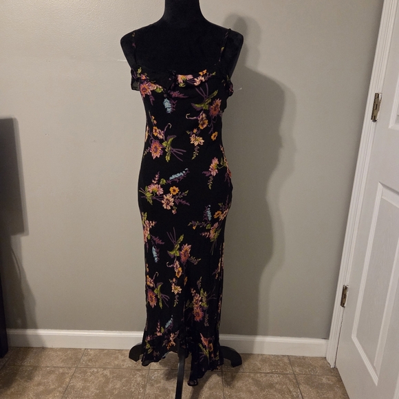 Betsy Johnson Womens Vintage Y2k 90's Black Floral Babydoll Midi Slip Dress. - Picture 2 of 8